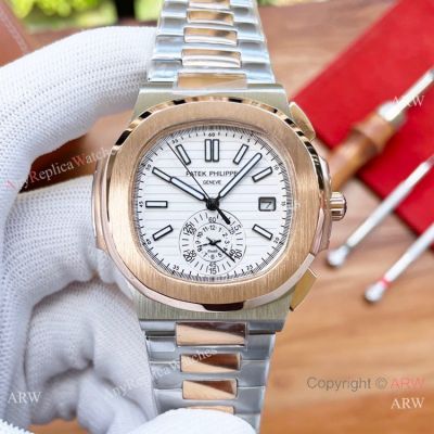 Faux Patek Philippe Nautilus 5980 Auto Watch Two Tone Rose Gold